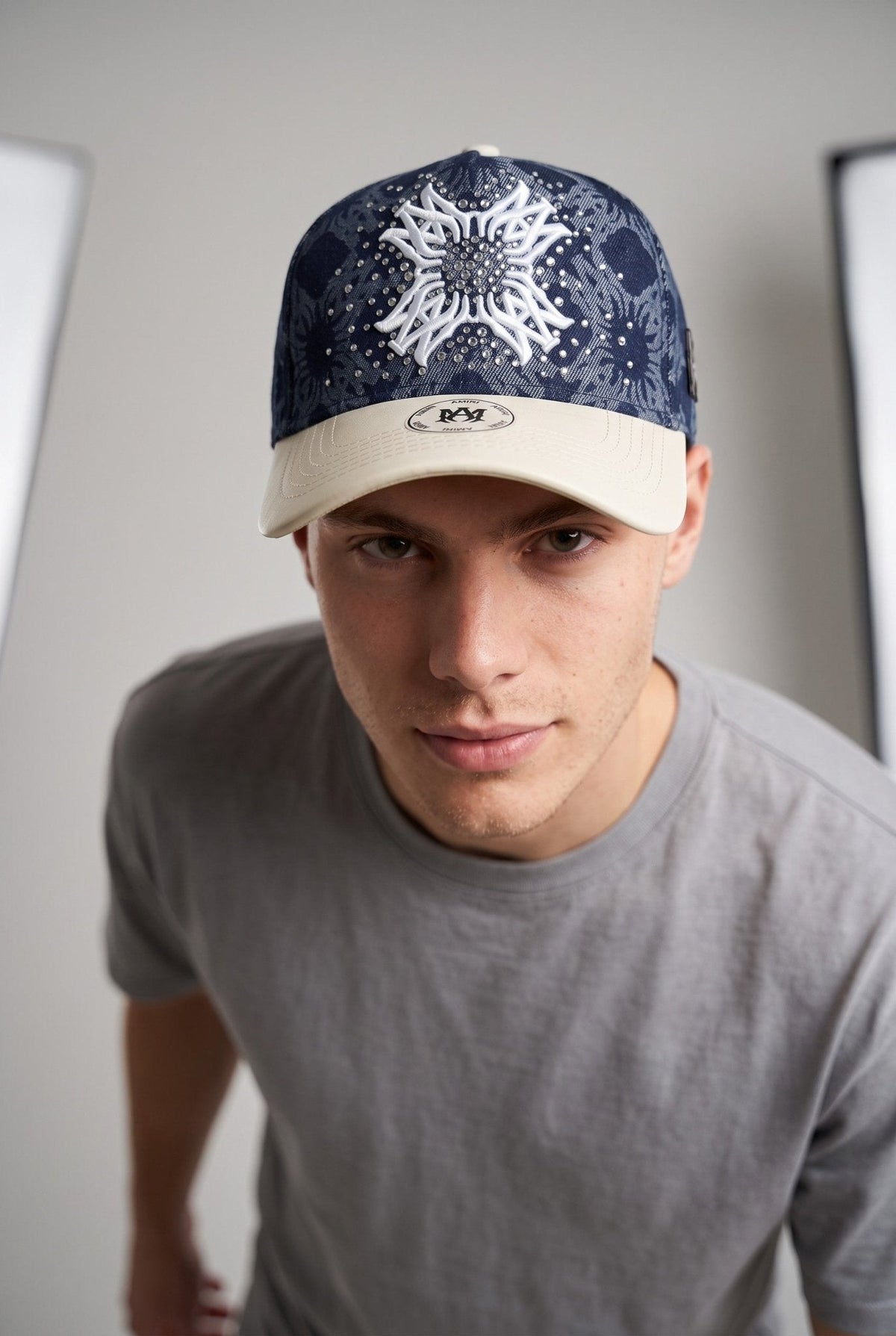 Amiri Crystal MA Graphic Baseball Cap – Navy Blue & White