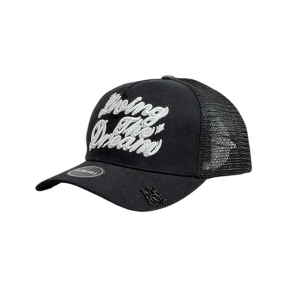 Amiri “Living The Dream” Trucker Cap – Black Mesh Luxury Streetwear 🧢🖤