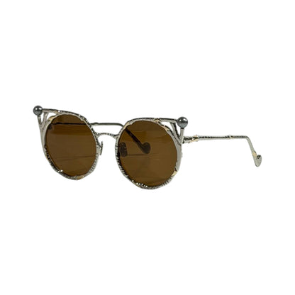 Anna Karin Karlsson Sculptural Round Sunglasses – Gold Frame Brown Lens 🕶️✨