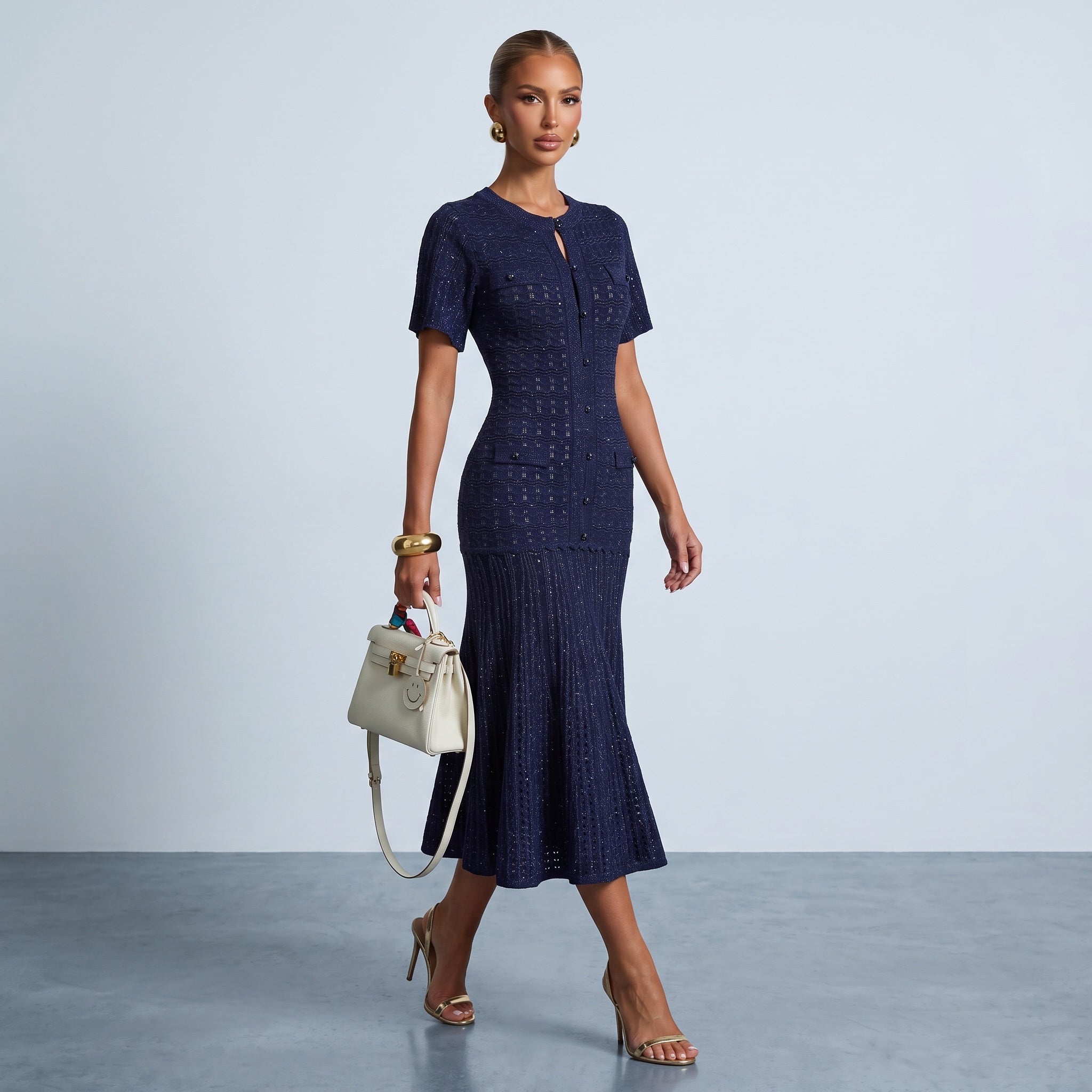 Sandro diane rhinestone Knit Dress – Navy ✨👗