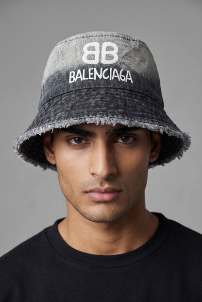 Balenciaga BB Logo Bucket Hat – Washed Grey Denim Edition 🧢🔥