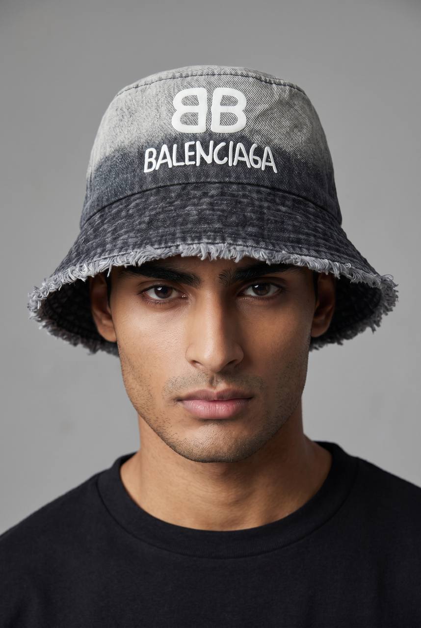 Balenciaga BB Logo Bucket Hat – Washed Grey Denim Edition 🧢🔥