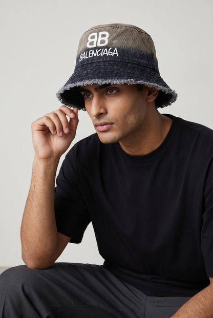 Balenciaga BB Logo Bucket Hat – Washed Grey Denim Edition 🧢🔥