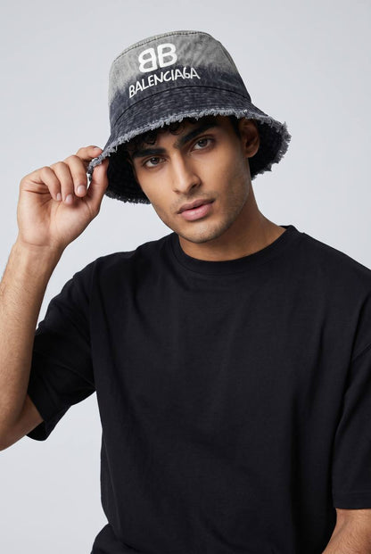 Balenciaga BB Logo Bucket Hat – Washed Grey Denim Edition 🧢🔥