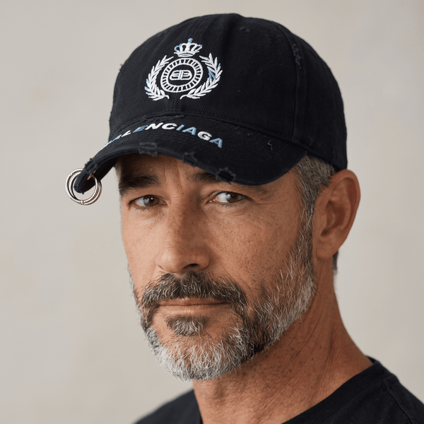 🧢👑 Balenciaga Crest Distressed Ring Baseball Cap – Black ✨
