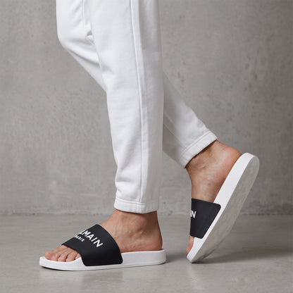 Balmain Logo Slide Sandals – Black & White 🖤✨