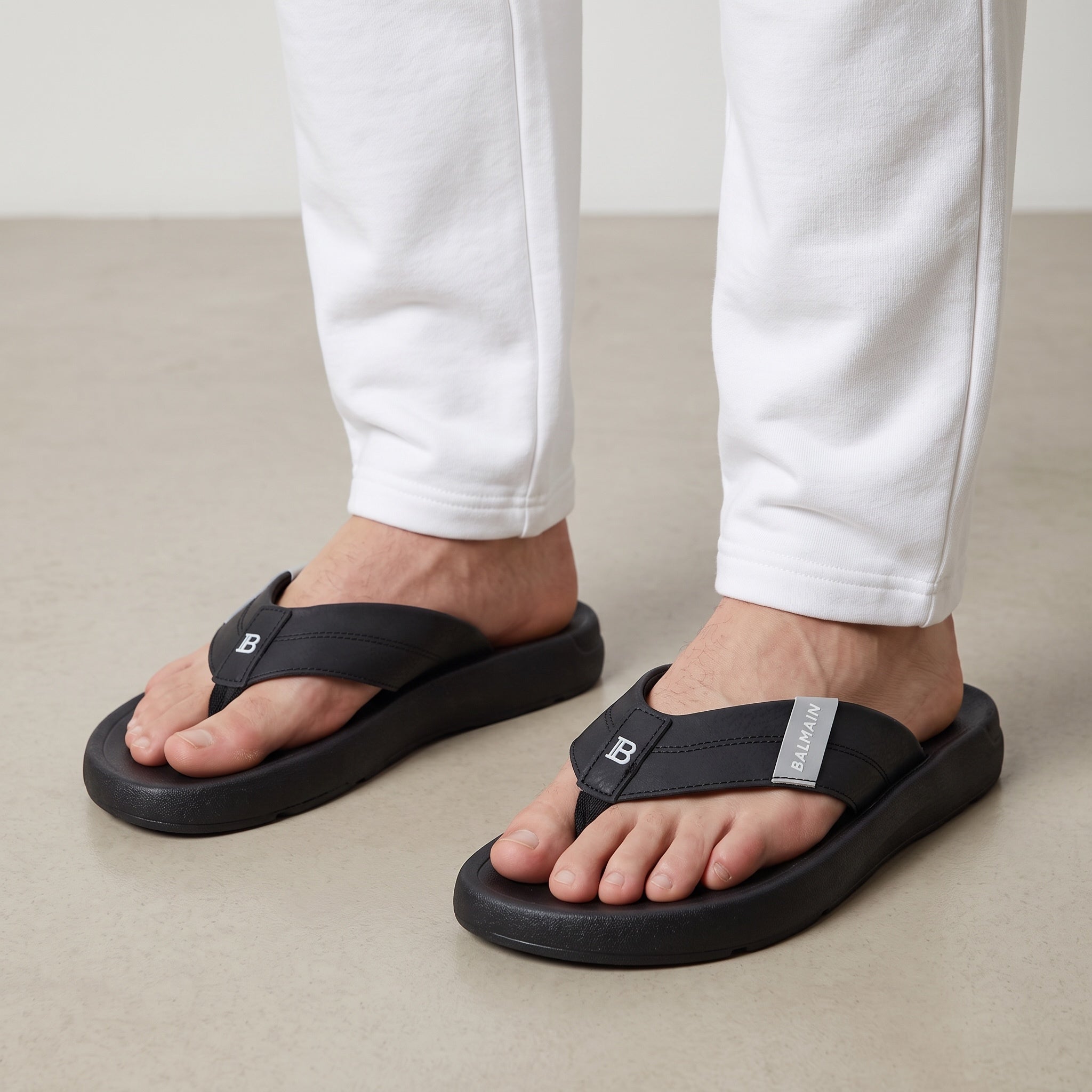Balmain Logo Thong Sandals – Black 🖤🩴