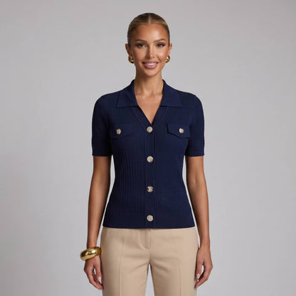 Balmain Navy Ribbed Knit Polo Shirt with Silver Buttons 💙✨
