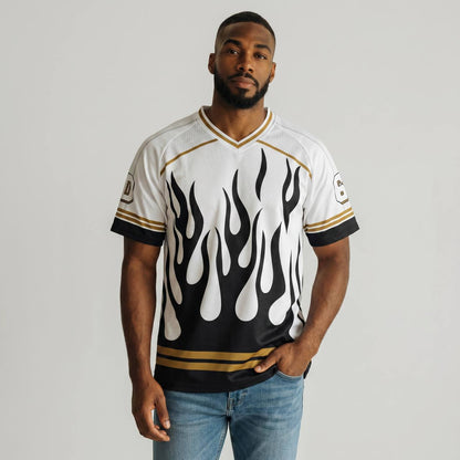 ⚫⚪ Black Flame Oversized Jersey – Luxury Streetwear Sports Edition 🔥