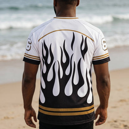 ⚫⚪ Black Flame Oversized Jersey – Luxury Streetwear Sports Edition 🔥