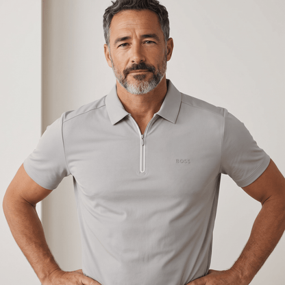 BOSS Quarter-Zip Polo Shirt – Grey