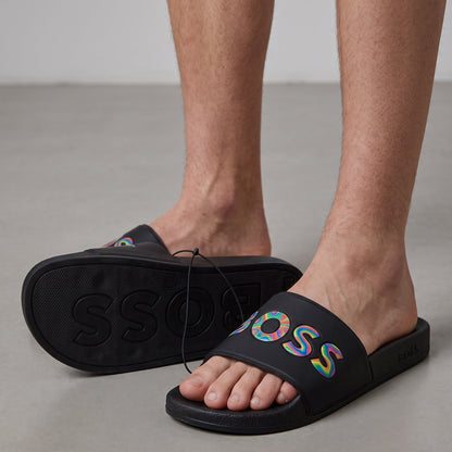 BOSS Slides – Black Rainbow Logo 🖤🌈
