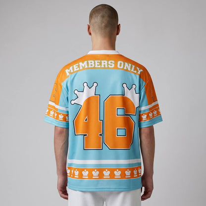 👑 Brandname Studios Oversized Varsity Jersey – Premium Streetwear Edition 💙🧡