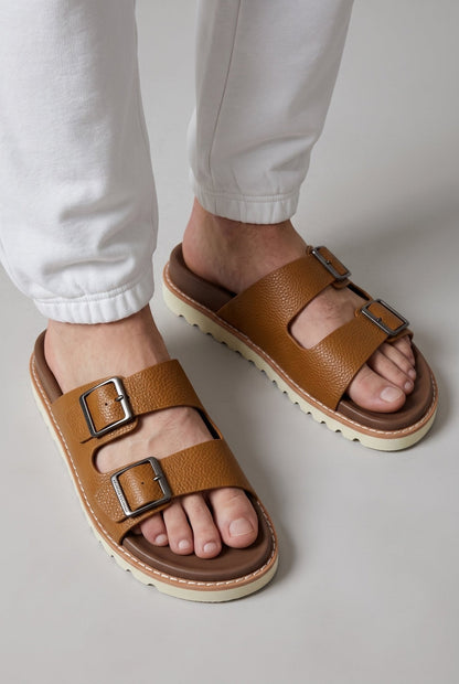 Brunello Cucinelli Slide – Tan Double Buckle 🩴