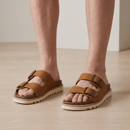 Brunello Cucinelli Slide – Tan Double Buckle 🩴