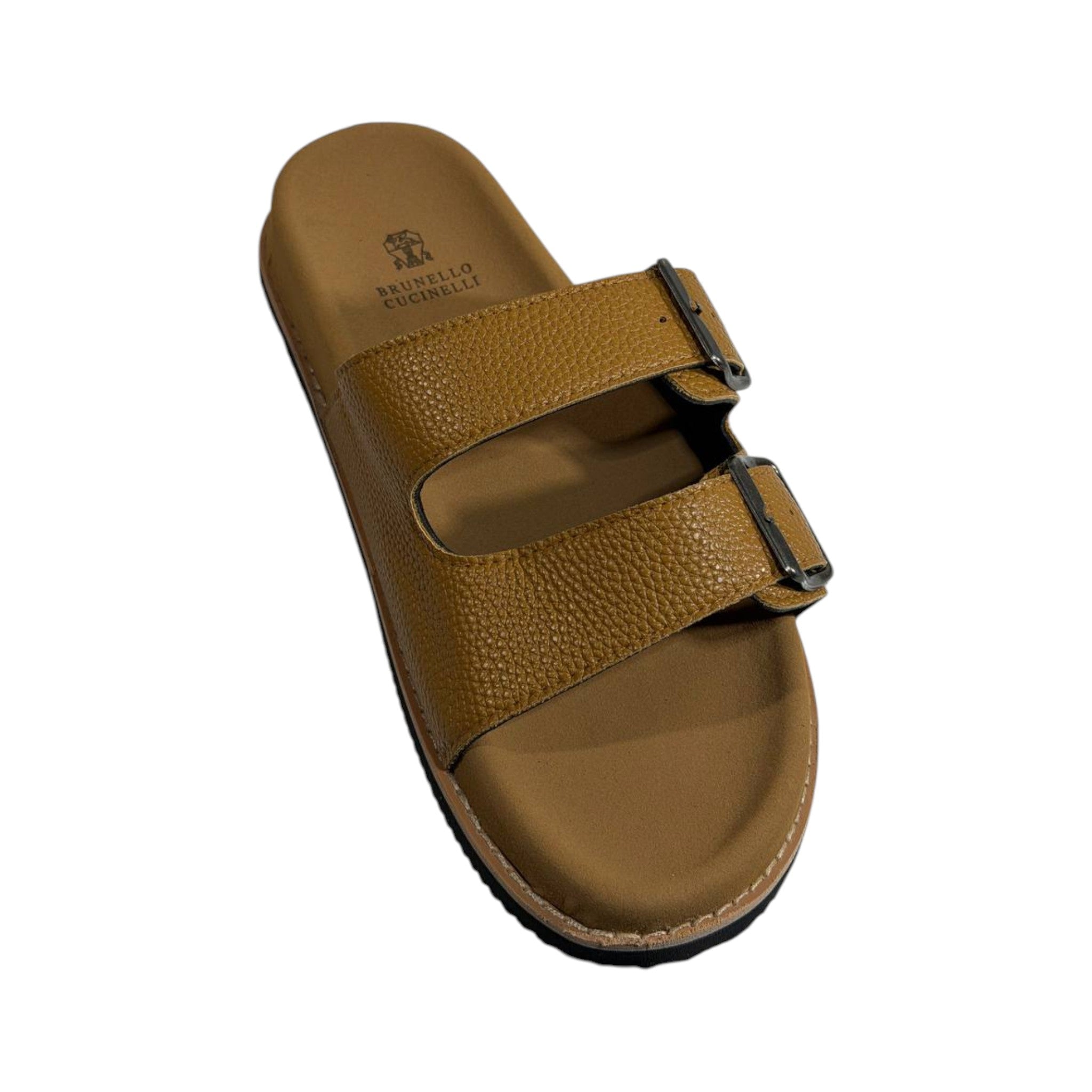 Brunello Cucinelli Tan Double Strap Slides – Premium Italian Comfort Sandals 🤎🇮🇹