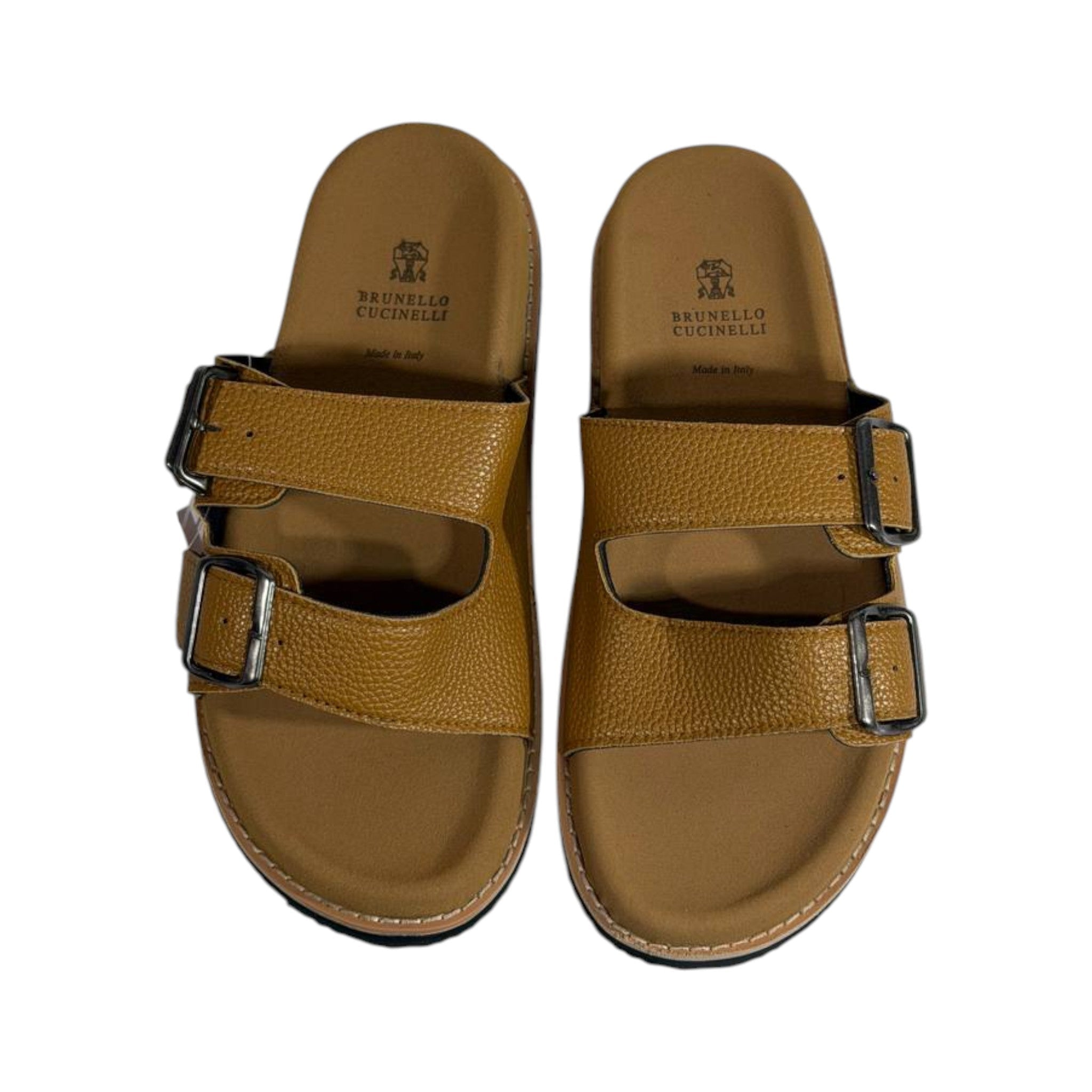 Brunello Cucinelli Tan Double Strap Slides – Premium Italian Comfort Sandals 🤎🇮🇹