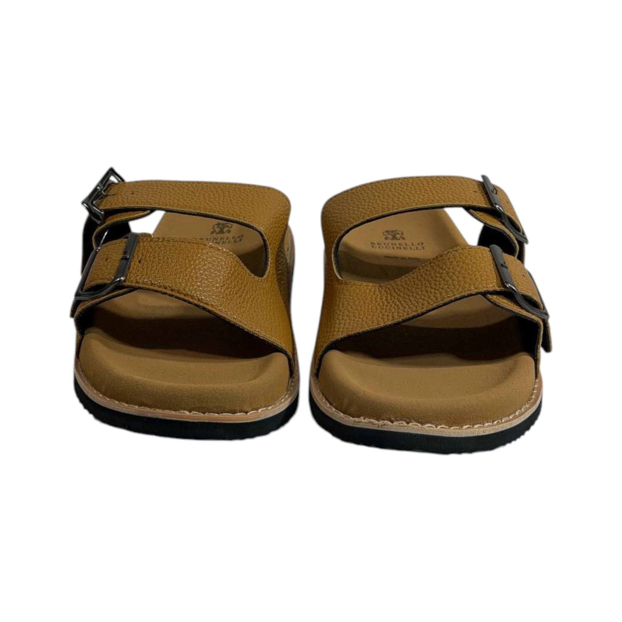 Brunello Cucinelli Tan Double Strap Slides – Premium Italian Comfort Sandals 🤎🇮🇹