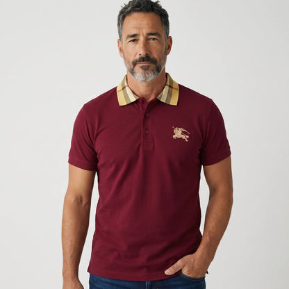Burberry Check Collar Polo Shirt – Burgundy Heritage Edition ❤️✨