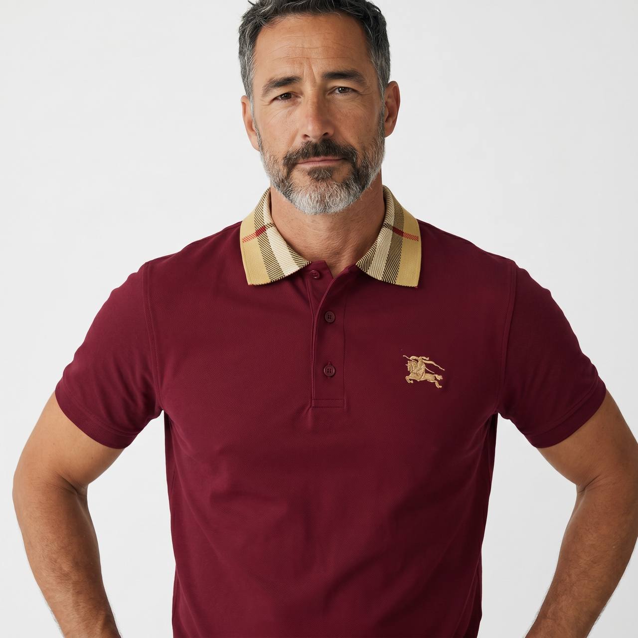 Burberry Check Collar Polo Shirt – Burgundy Heritage Edition ❤️✨