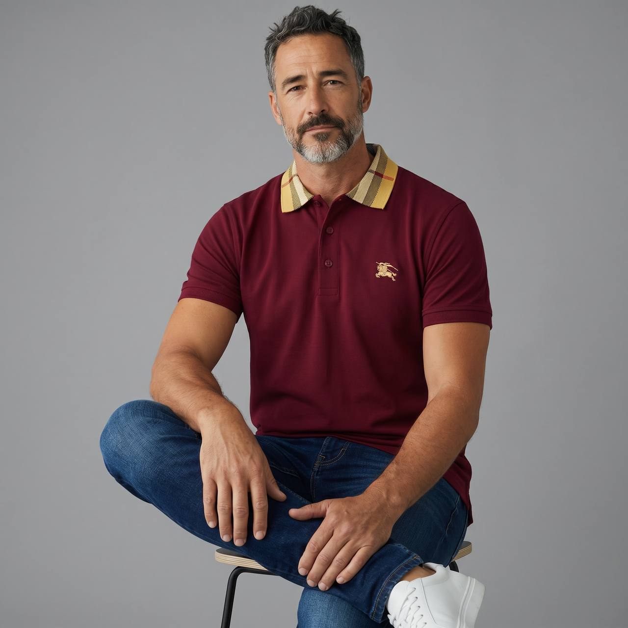 Burberry Check Collar Polo Shirt – Burgundy Heritage Edition ❤️✨