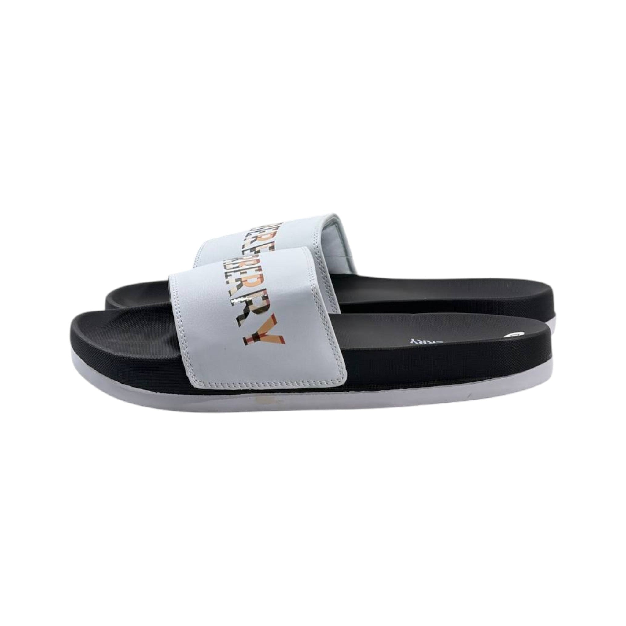 Burberry Check Logo Slides – White Edition 🤍✨