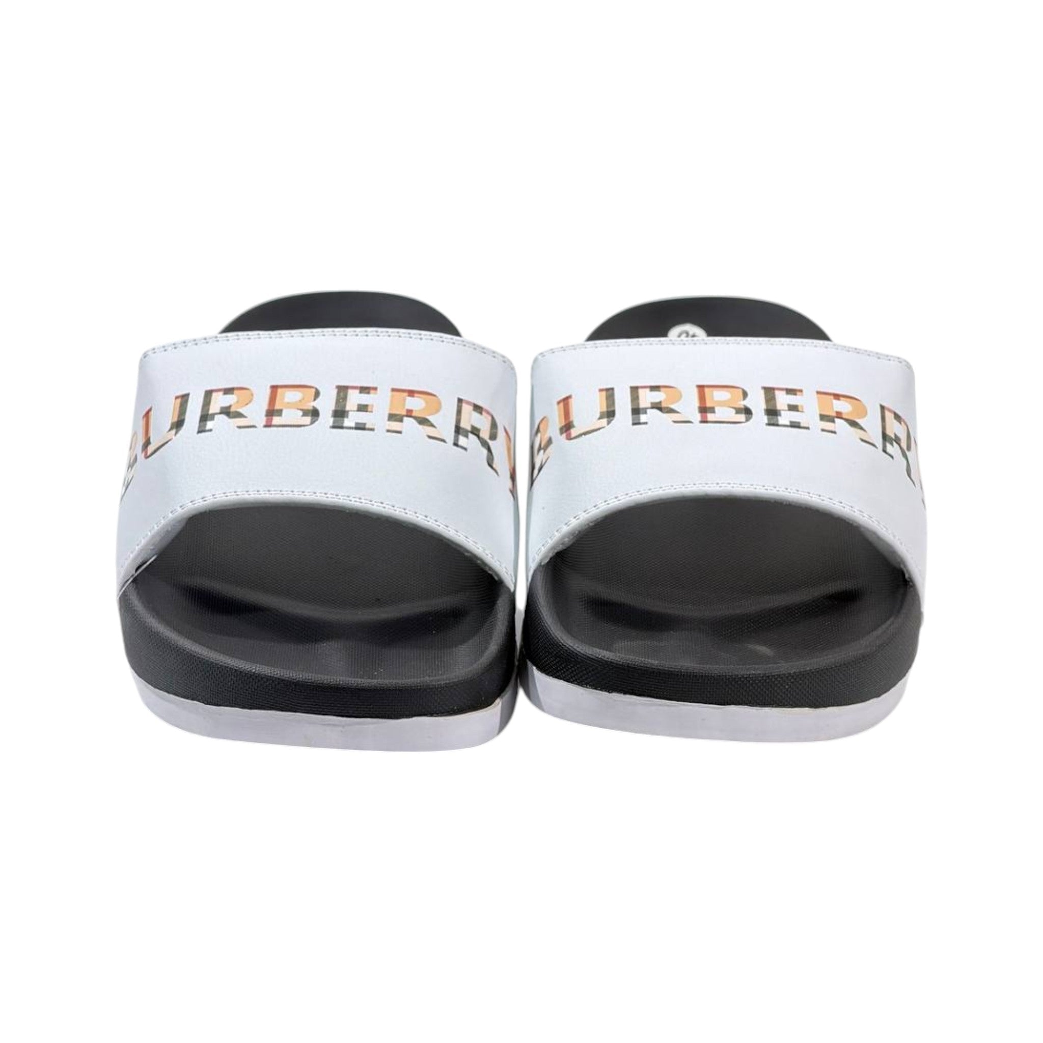 Burberry Check Logo Slides – White Edition 🤍✨