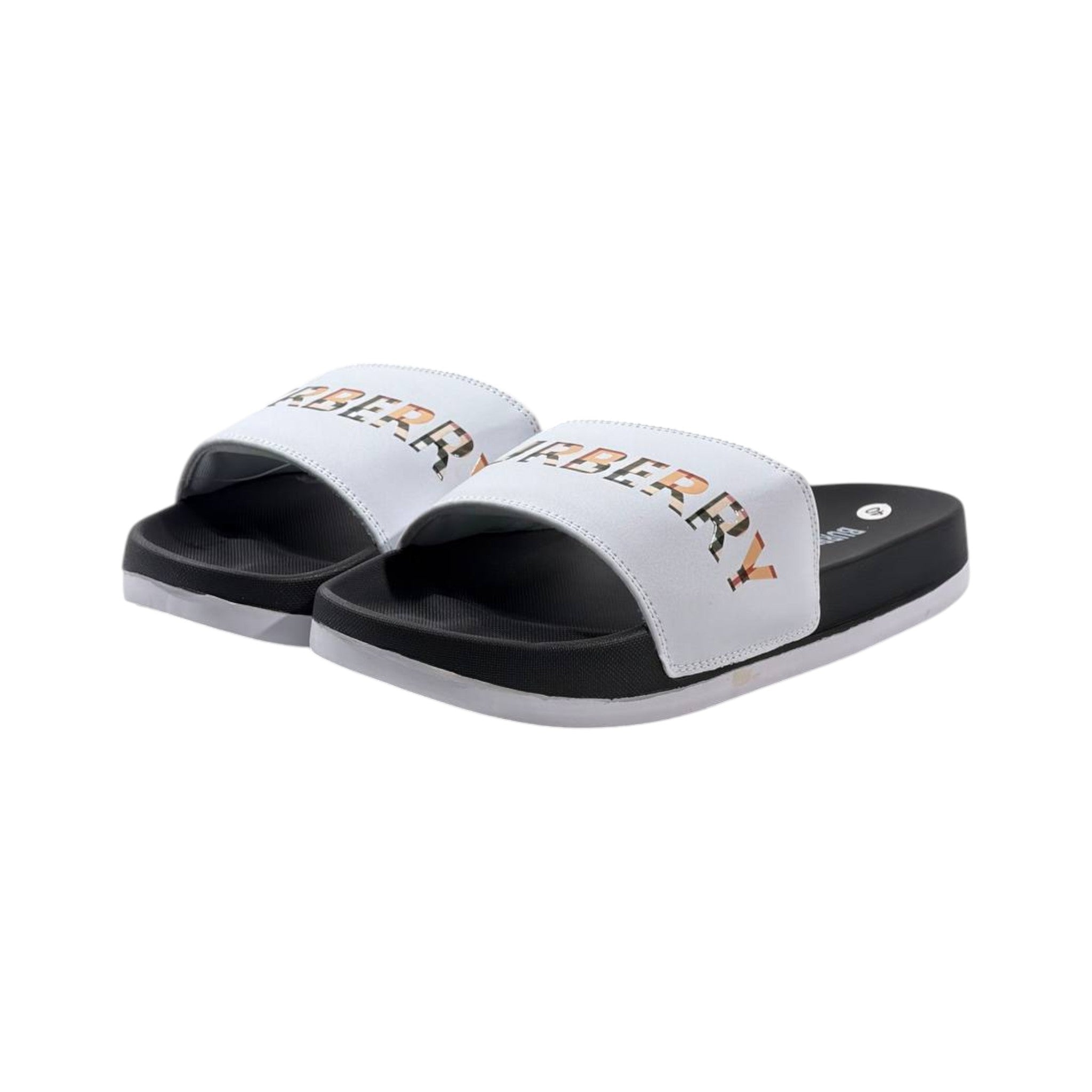 Burberry Check Logo Slides – White Edition 🤍✨