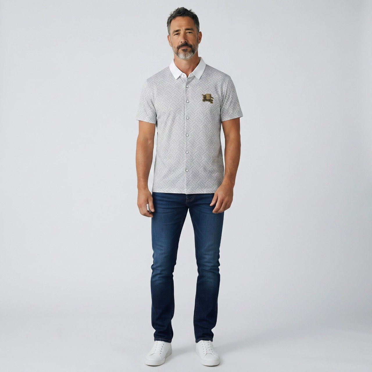 ✨ Burberry Monogram Signature Short Sleeve Shirt – Luxury Smart Casual Edition