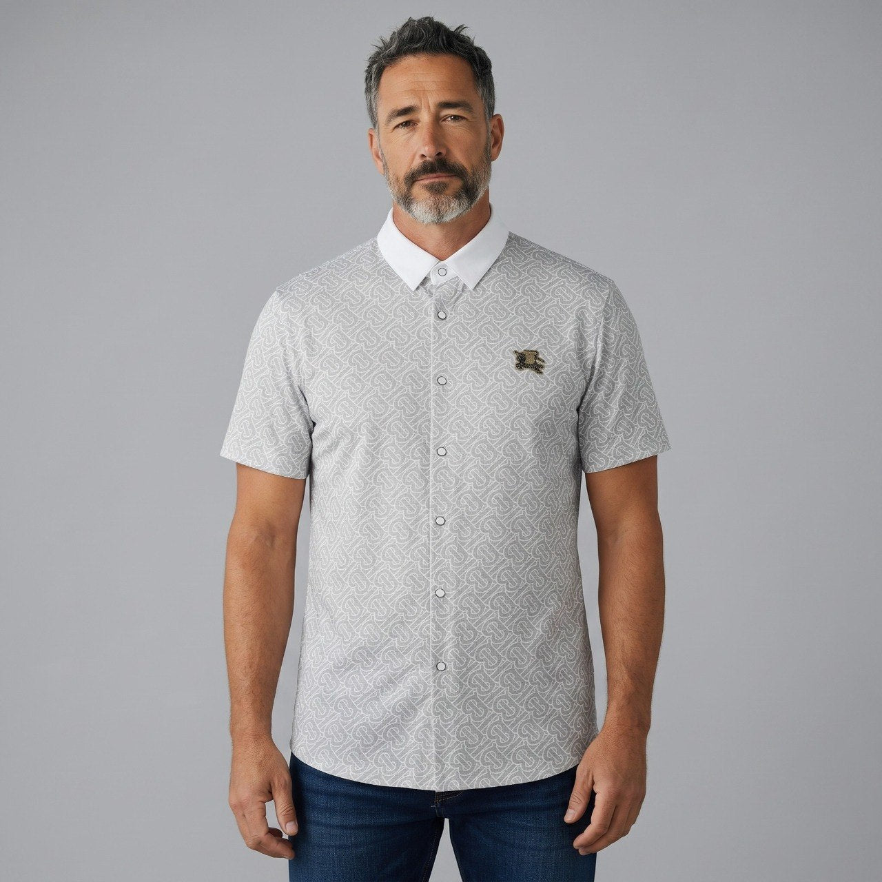 ✨ Burberry Monogram Signature Short Sleeve Shirt – Luxury Smart Casual Edition