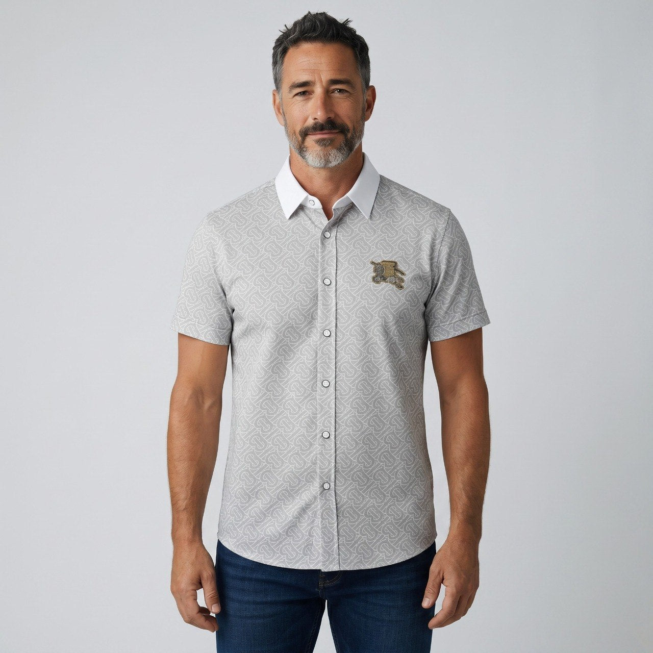 ✨ Burberry Monogram Signature Short Sleeve Shirt – Luxury Smart Casual Edition