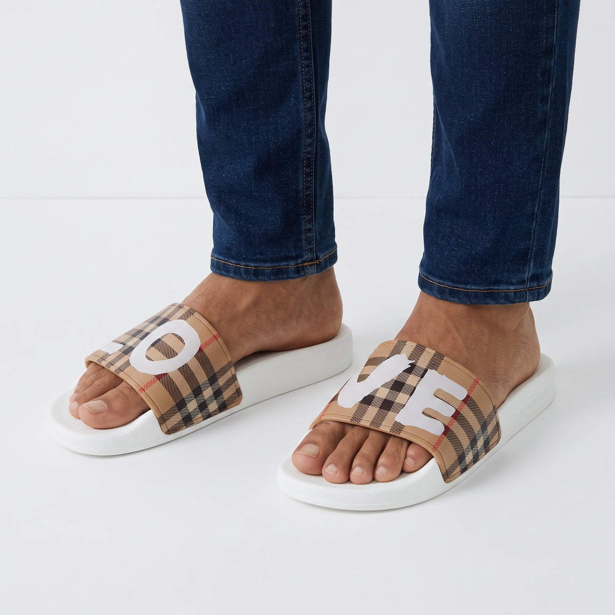 Burberry Logo Slides — Beige