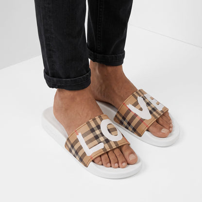Burberry Logo Slides — Beige