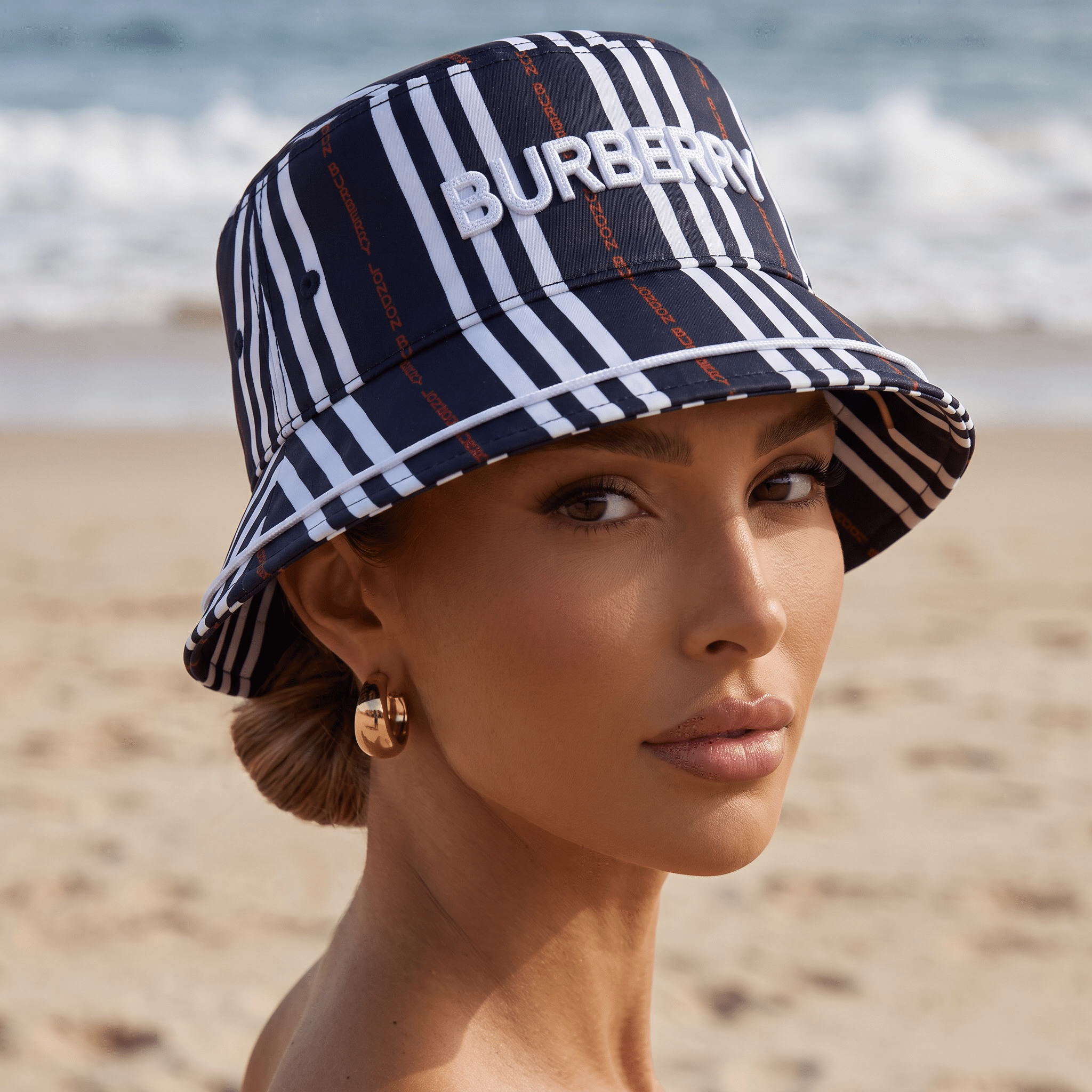 Burberry Striped Bucket Hat – Navy Multi 🖤🤍