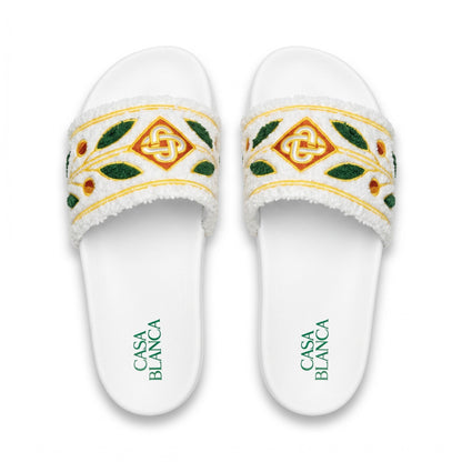 Casablanca Embroidered Terry Cloth Slides – White