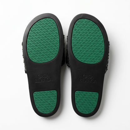Casablanca Geometric Embroidered Terry Cloth Slides – Black & Green
