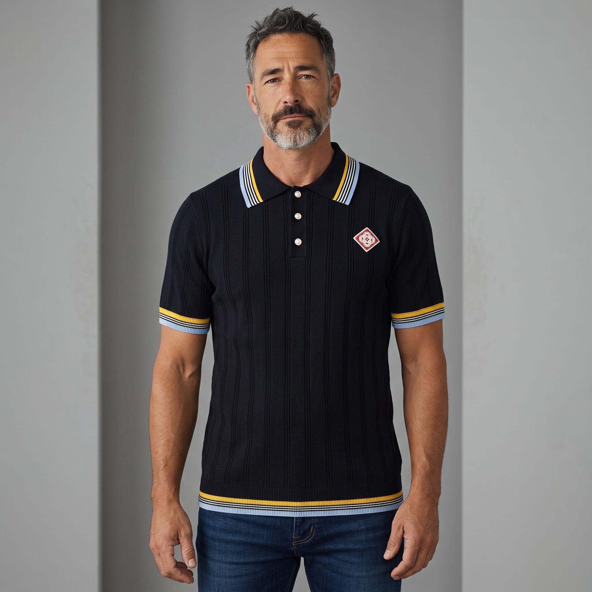 Casablanca Polo – Navy Ribbed Knit 👔✨