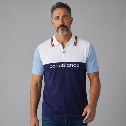 Casablanca Polo – White Navy Zip Short-Sleeve ⚓