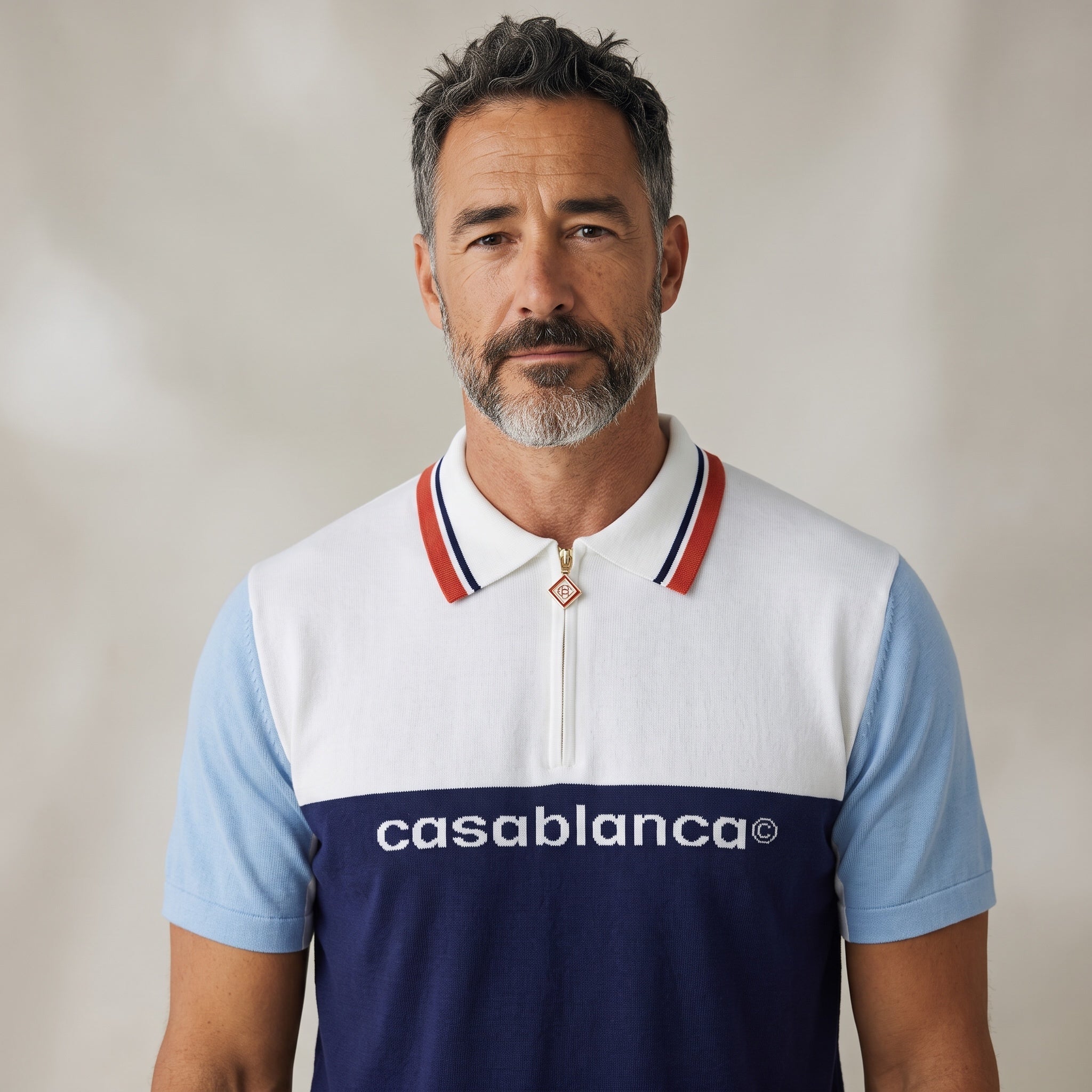Casablanca Polo – White Navy Zip Short-Sleeve ⚓