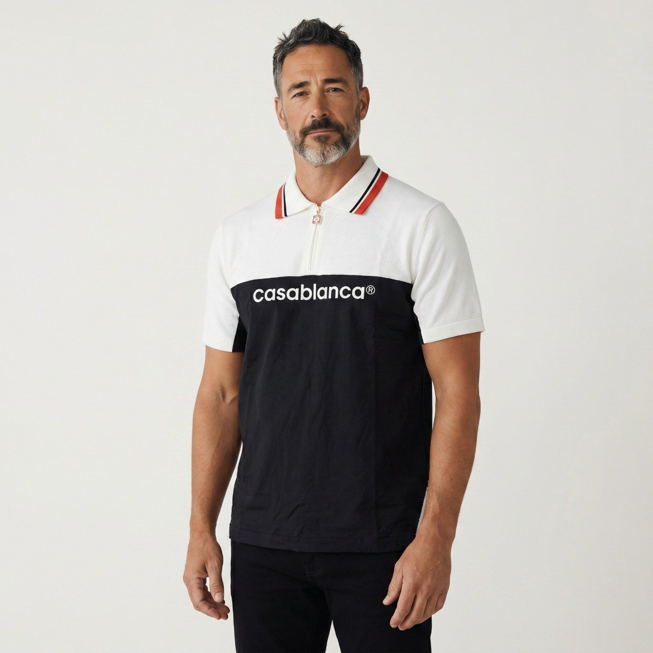 🖤 Casablanca Signature Contrast Zip Polo Shirt ⚪