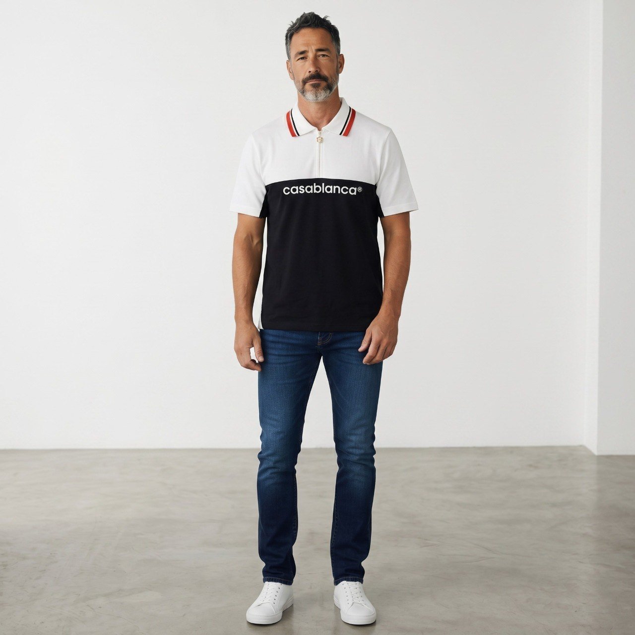 🖤 Casablanca Signature Contrast Zip Polo Shirt ⚪