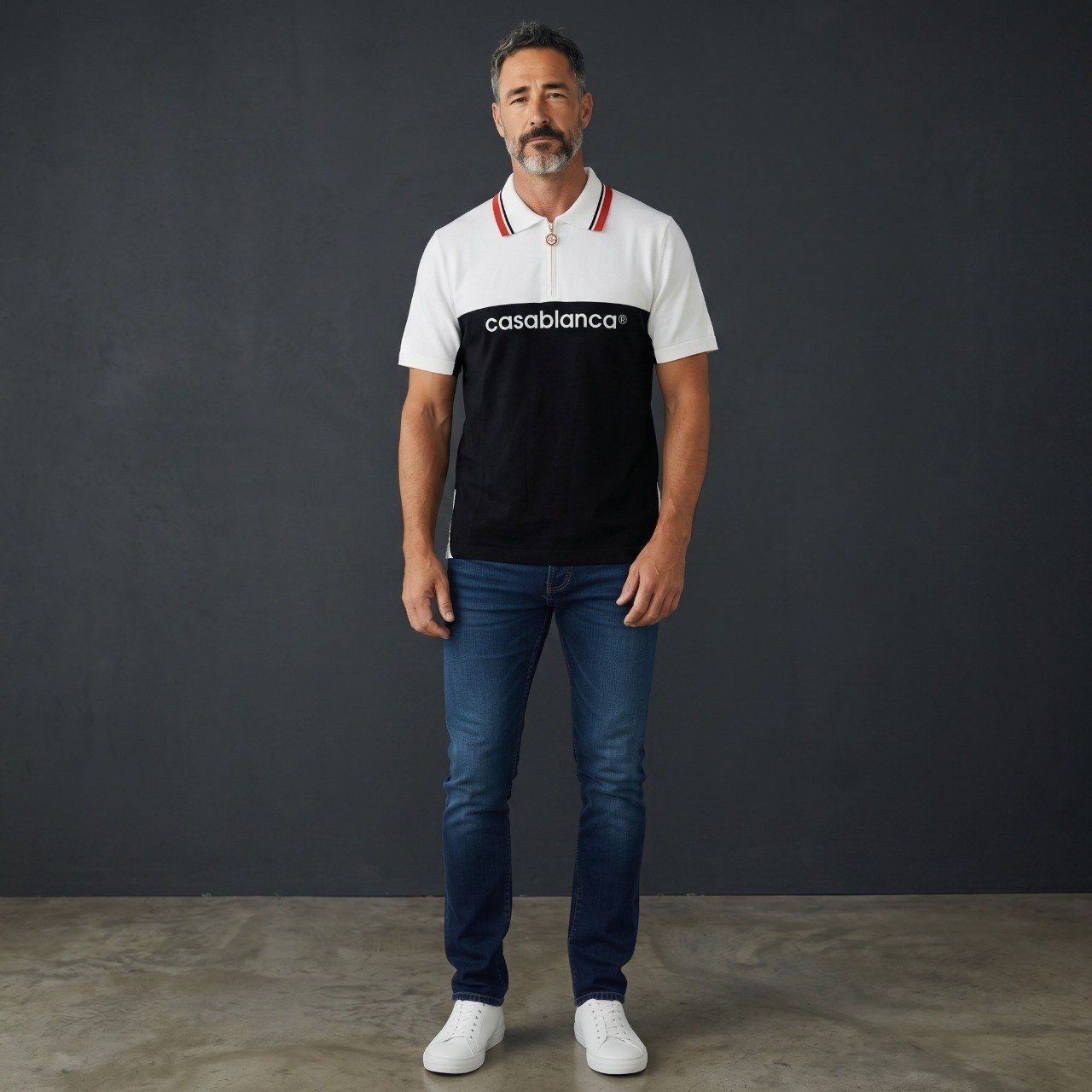 🖤 Casablanca Signature Contrast Zip Polo Shirt ⚪