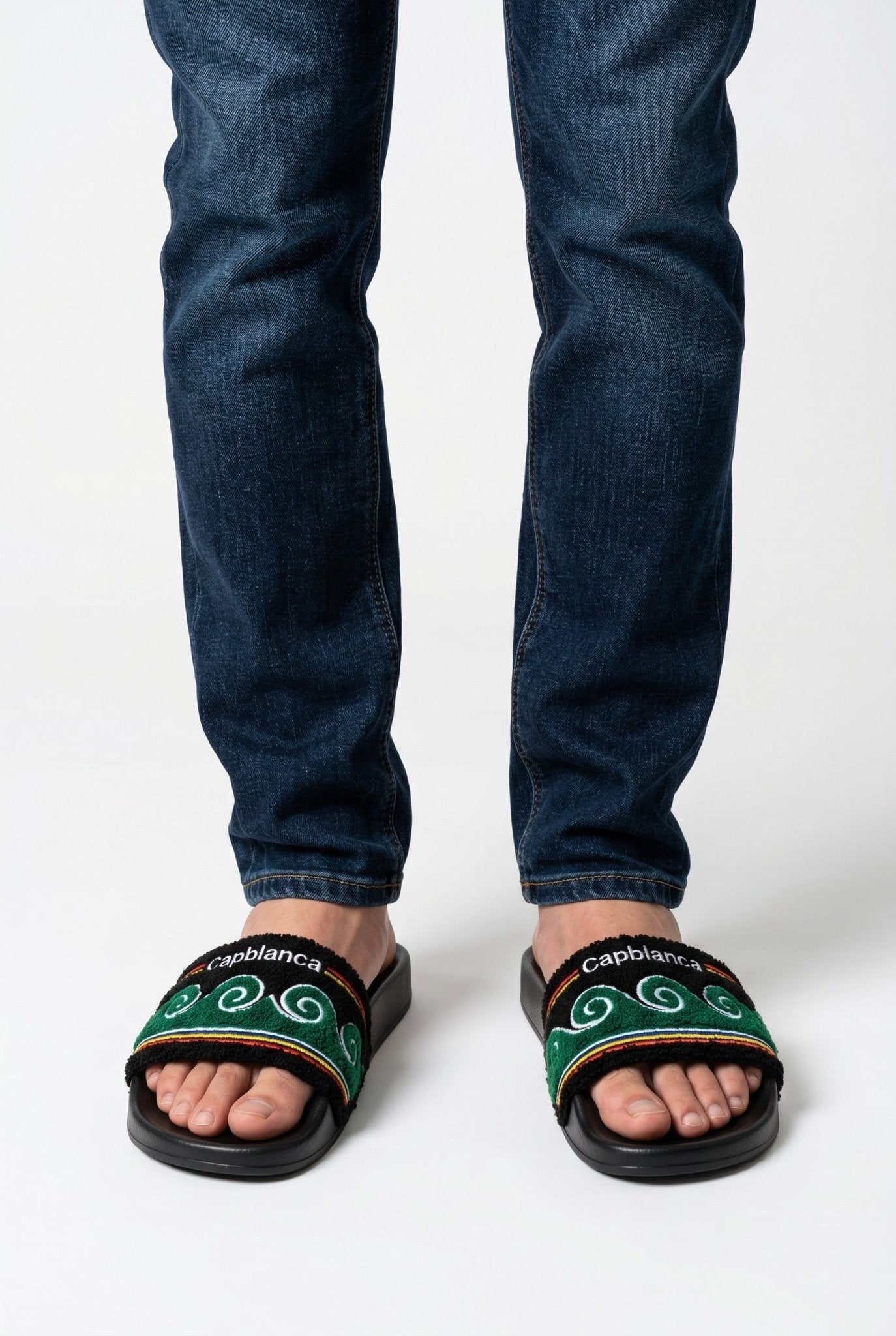 Casablanca Terry Cloth Logo Slides – Black & Green