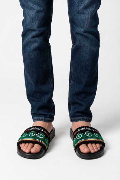 Casablanca Terry Cloth Logo Slides – Black & Green