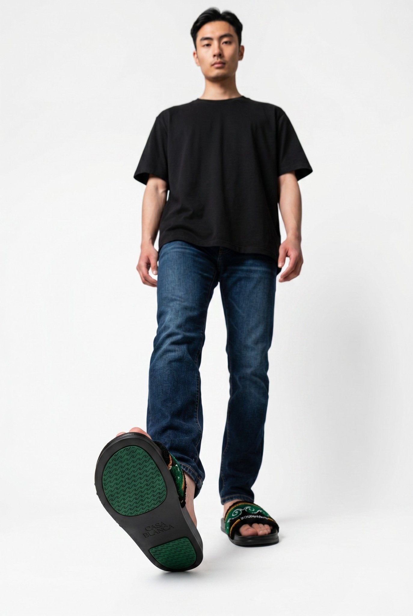 Casablanca Terry Cloth Logo Slides – Black & Green