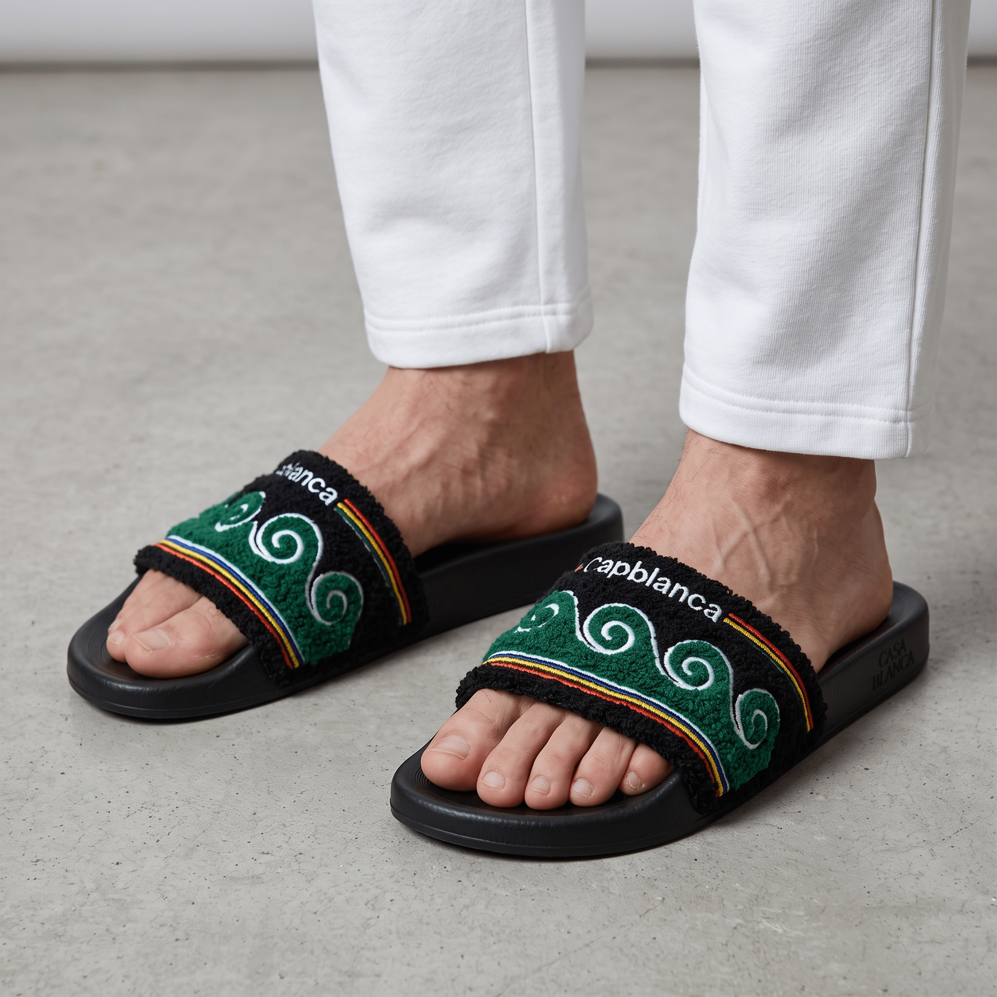 Casablanca Terry Cloth Logo Slides – Black & Green