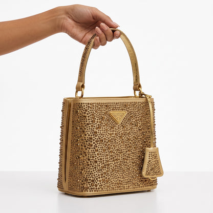 Prada Crystal-Embellished Shoulder Bag — Gold