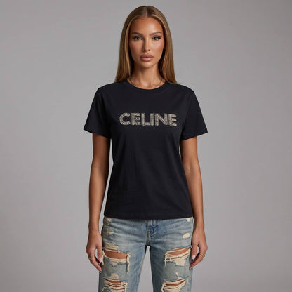 Celine Black Rhinestone Logo T-Shirt 🖤✨💎