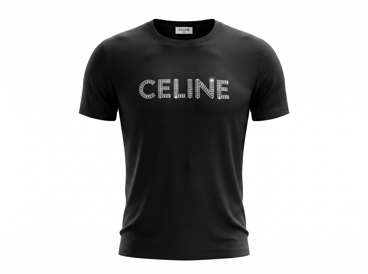 Celine Black Rhinestone Logo T-Shirt 🖤✨💎