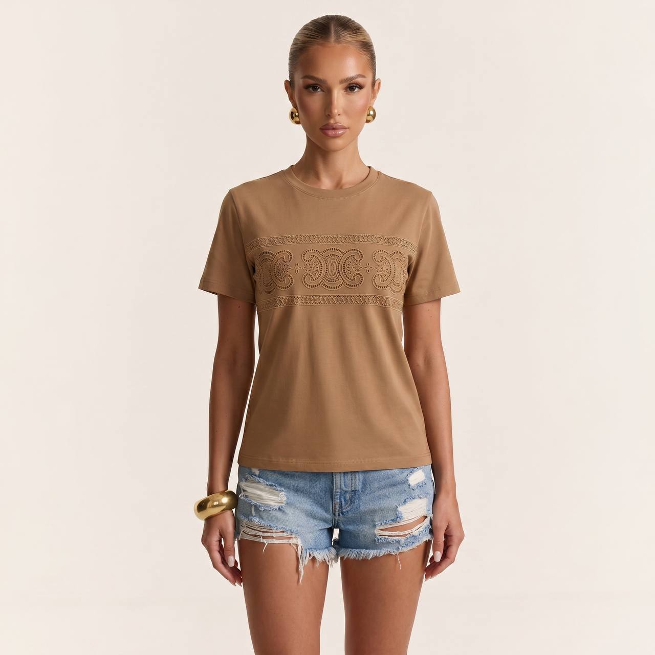 Celine Camel Triomphe Logo T-Shirt 🤎✨